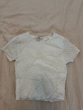 White Textured Short Sleeve Top